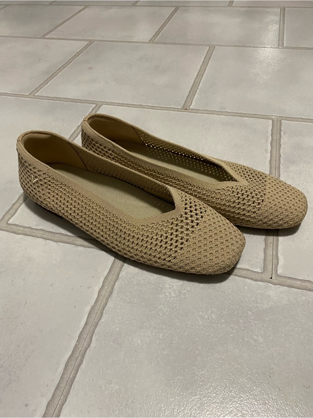Knit Ballet Flats in Beige - Women's Slip-On Loafers